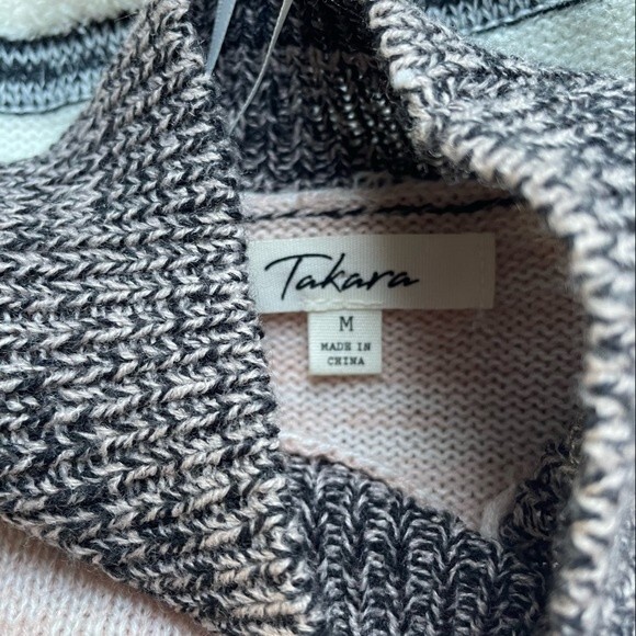Takara Sweater Preppy Striped Statement Sleeve Pullover Pink Women's Size Medium - Picture 7 of 10